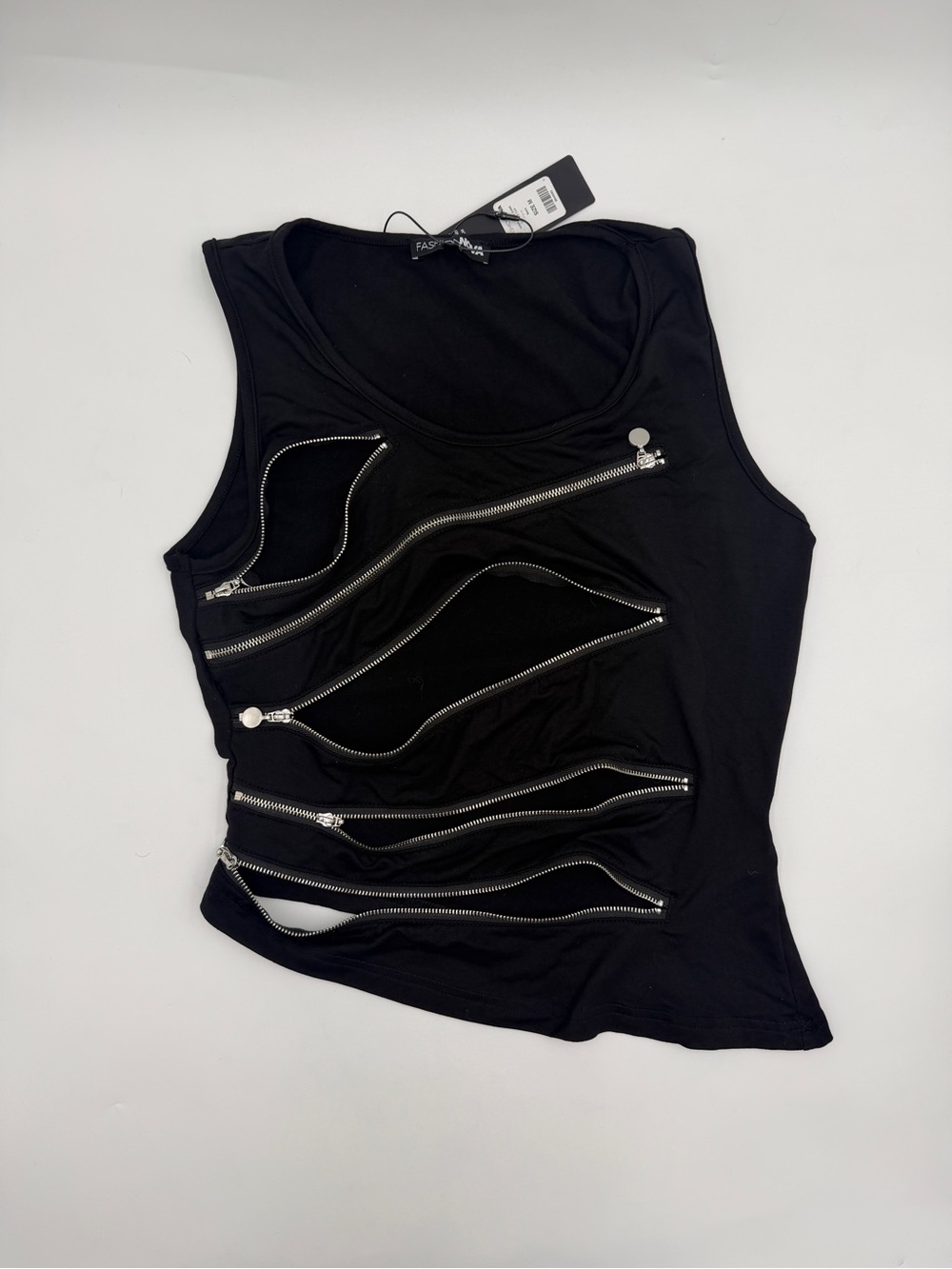 Fashion Nova Black Zipper Accent Tank Top